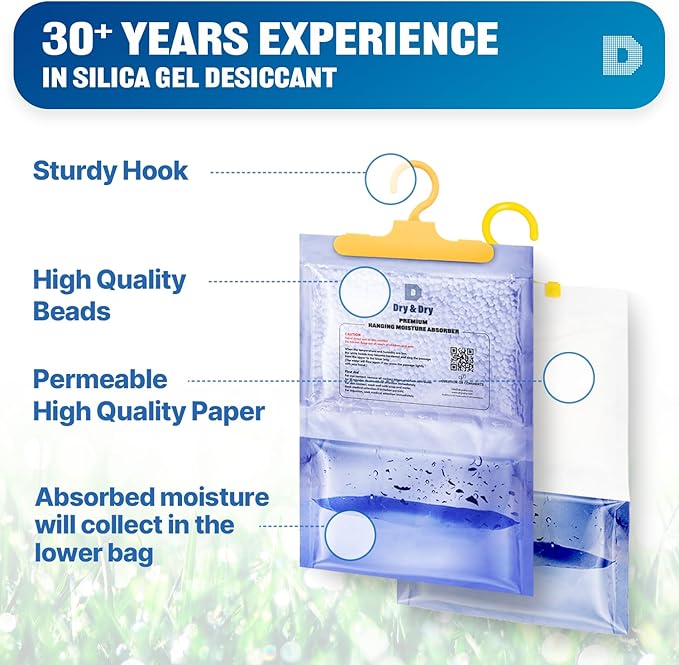 Dry & Dry Moisture Absorbers Dehumidifiers for Home, Basement, Bedroom, Small Dehumidifiers - Moisture Absorbers - Blue & White - 3 Packs (7 ounce/pack)
