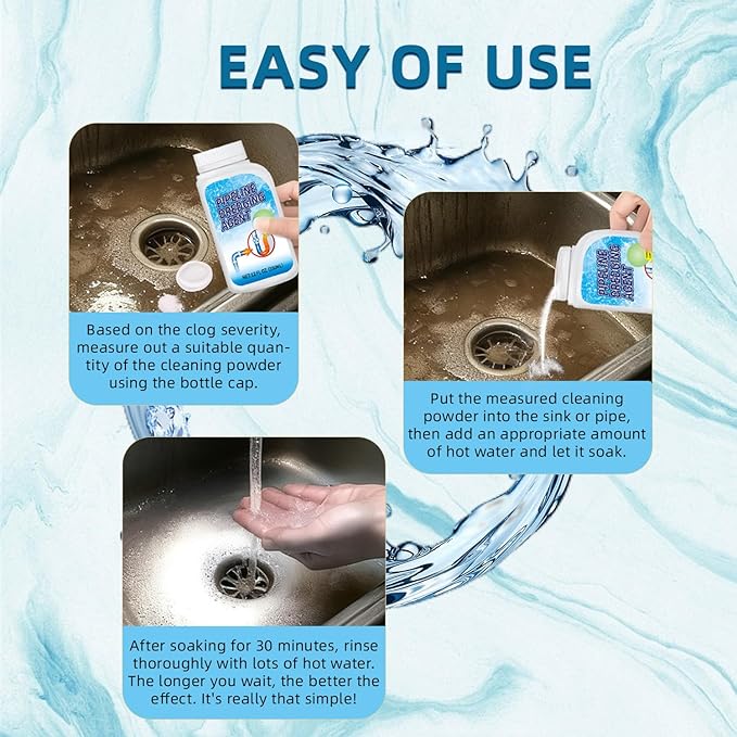 Powerful Pipe Dredging Agent - Professional Strength Drain Clog Remover, Fast-Acting Pipeline Dredging Agent for Kitchen Sinks, Bathroom Drains, Tubs & Toilets