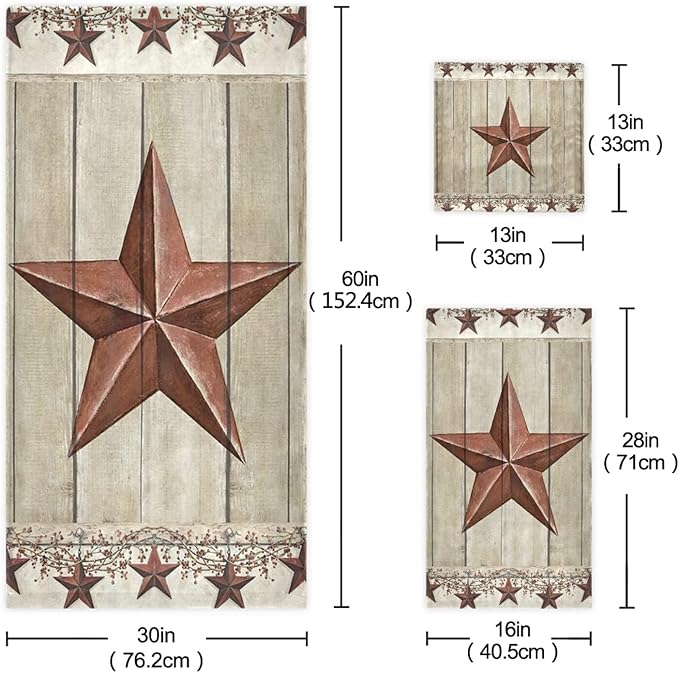 Rustic Bath Towels Set,Soft Absorbent Western Texas Star Primitive Berries on Country Wooden Barn Plank 3 Piece Luxury Bathroom Towels,1 Bath Towel,1 Hand Towel,1 Washcloth for Spa,Gym