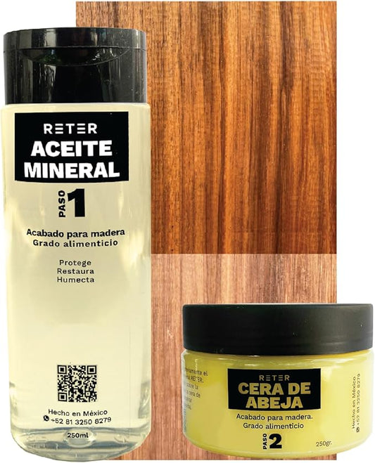 Wood Finish - Kit of Mineral Oil & Bee Wax for Wood Finish - Enhances The Natural Color of The Wood - Wood Polish and Conditioner