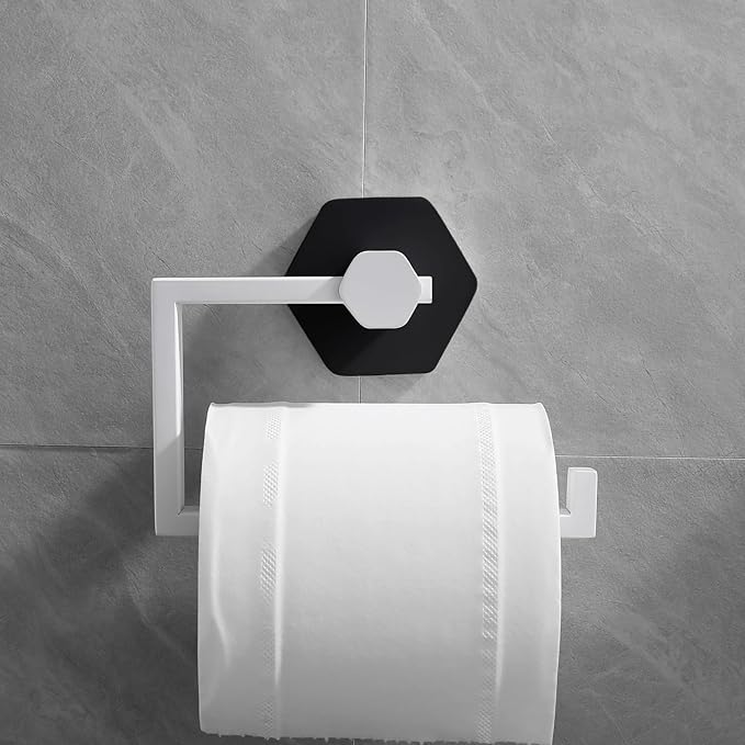 GERZWY Bathroom 2-Piece Hardware Set Stainless Steel Wall Mount - Towel Ring Toilet Paper Holder, White & Black
