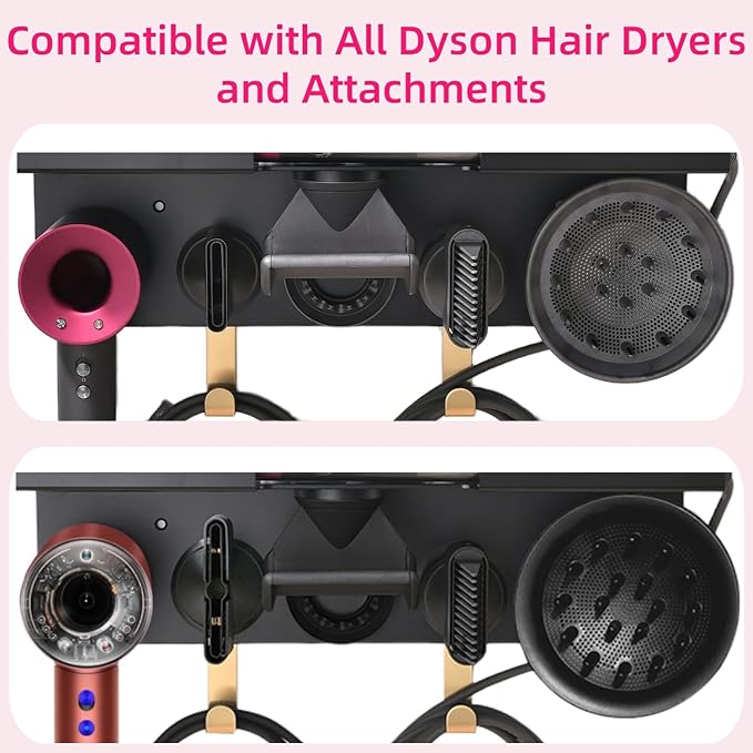 Dyson Airwrap Holder, Dyson Airwrap Wall Mount, 2in1 Dyson Airwrap Organizer and Dyson Hair Dryer Holder, Dyson Hair Dryer Stand for Dyson Airwrap Styler & Supersonic Nural Black UEMUSI