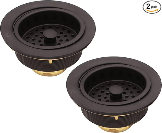 Westbrass D2145-12 3-1/2" Post Style Large Kitchen Sink Basket Strainer, Oil Rubbed Bronze (2-Pack)