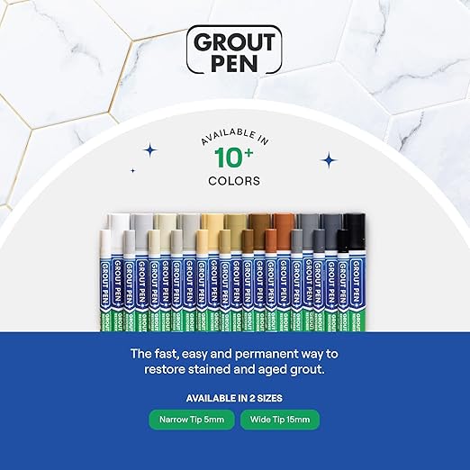 Grout Pen Tile Paint Marker: Waterproof Grout Paint, Tile Grout Colorant and Sealer Pen - Narrow 5mm, 2 Pack with Extra Tips (7mL) - Winter Grey