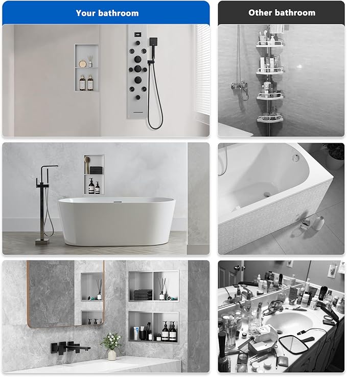 QAOYEDE Shower Niche Insert No Tile Needed, 24"x12" Stainless Steel Niche for Shower Wall, Recessed Showers Shelf for Bathroom Storage 2 Layer,Brushed Nickel