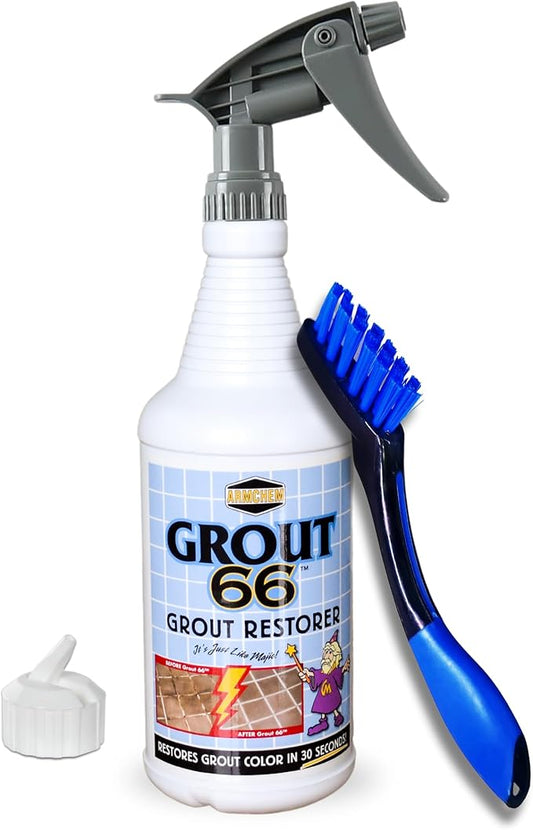 Grout66: Grout and Tile Cleaner with Low-Odor, Non-Fuming Formula Ideal for Heavy-Duty Cleaning, Quick Touch-Ups, and Tile Maintenance. This One Quart Kit ensures Effortless Cleaning.