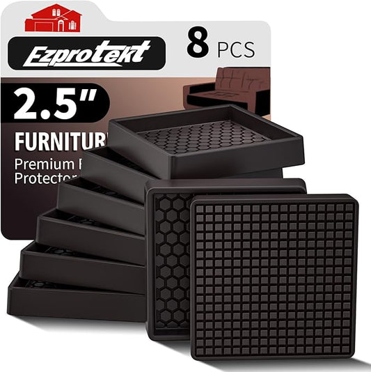 Ezprotekt Non Slip Furniture Pads, 8 Pcs 2.5" Anti Skid Rubber Furniture Caster Cups, Anti-Slip Furniture Coasters for Hardwood Floors, Anti Slide Floor Protectors for Bed Couch Stoppers (Brown)