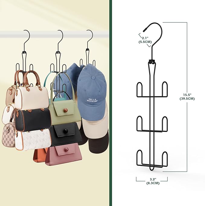 Purse Hanger Purse Organizer for Closet,Rotatable Metal Bag Organizer,Purse Holder for Handbags,Belts,Scarves,Tote,Baseball Hats,Backpacks(Black)