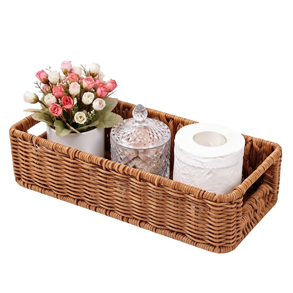 Toilet Tank Basket with Handwoven Built-in Handle, Hand-Woven - Image 1
