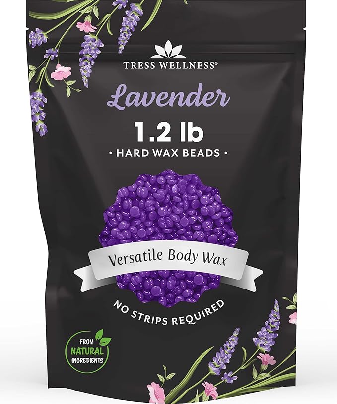 Tress Wellness Wax Beads - Safe for Skin - Dermatologically Tested - At-Home Kit for Bikini, Brazilian & Full Body - Lavender 1.2 lbs