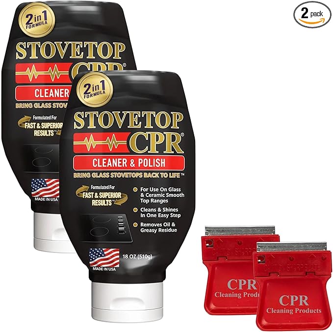 CPR Stovetop 2-in-1 Glass Stovetop Cleaner and Glass Polish(18oz)-Ceramic Top Stove Cleaner, Oven Top, Cooktop, Electric Stove Ceramic (18 Ounce (Pack of 2))