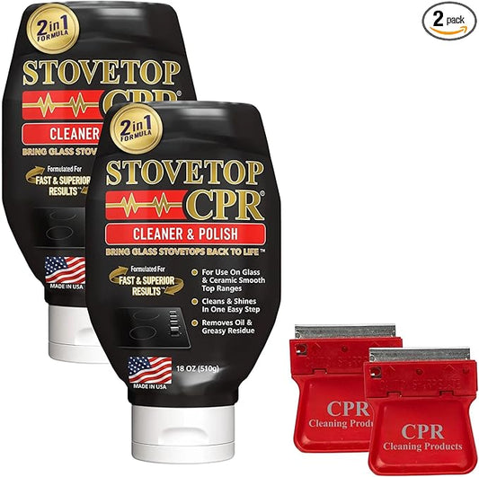 CPR Stovetop 2-in-1 Glass Stovetop Cleaner and Glass Polish(18oz)-Ceramic Top Stove Cleaner, Oven Top, Cooktop, Electric Stove Ceramic (18 Ounce (Pack of 2))