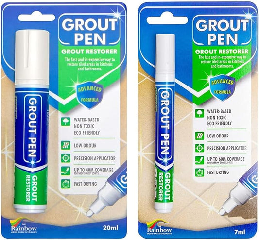 Grout Pen Tile Paint Marker: Waterproof Grout Colorant and Sealer Pen to Renew, Repair, and Refresh Tile Grout - Cleaner Coating Stain Pens - 2 Pack, 15mm Wide Ivory and 5mm Narrow White Tip