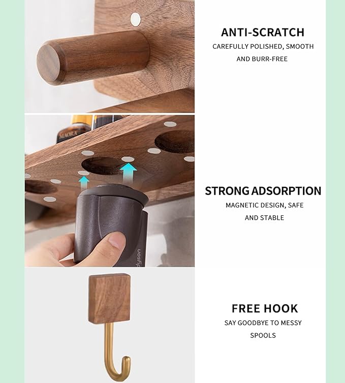 for Dyson Supersonic Hair Dryer Wall Mount Holder Stand- 5 Hole Magnetic Walnut Storage Rack for Blow Dryer & Attachments (nail-free model