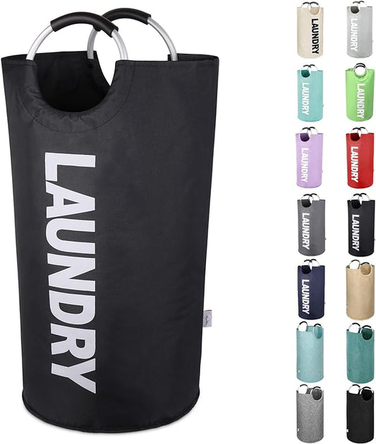 Tall Laundry Hamper with Handles，Large Laundry Basket, Freestanding Clothes Hamper Bag – Folding Dirty Fabric Laundry Bin for College Dorm，Laundry Room, Sturdy, Lightweight – 95L (Black)