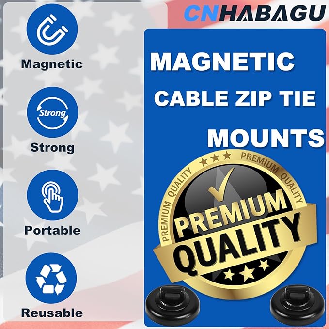 Magnetic Cable Zip Tie Mounts Clips Multipurpose Zip Ties Mount Base Holder Black Wire Cable Holder Mount Wire Clips Management for Home Office Marine Electrical Wiring (White, 5 Piece)