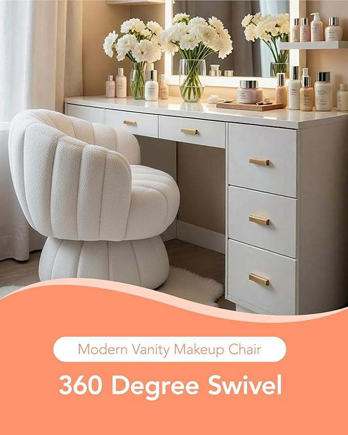 Vanity 360-Degree Swivel Accent Chair - Mid Century Modern Plush Round Makeup Chair, Relaxing Comfy Lounge Sofa Arm Chairs, Idear for Living Room, Bedroom (Beige, Velvet Fabric)