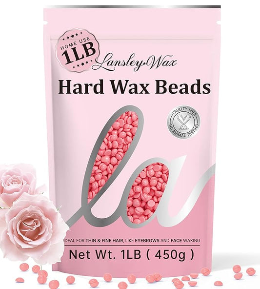 LANSLEYWAX Pink Hard Wax Beads, 1LB Wax Beans for Sensitive Skin & Full-Body Hair Removal, Brazilian/Bikini/Face/Legs/Eyebrow/Armpit/Chest Waxing Refill at Home for Women & Men, Stripless Formula