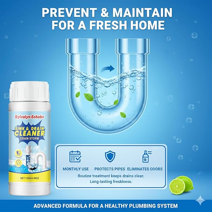Sink & Drain Cleaner Powder, Fast Foaming for Kitchen, Bathroom,Toilet Pipes - Removes Grease, Hair & Food Waste - 130g (1 Pack)