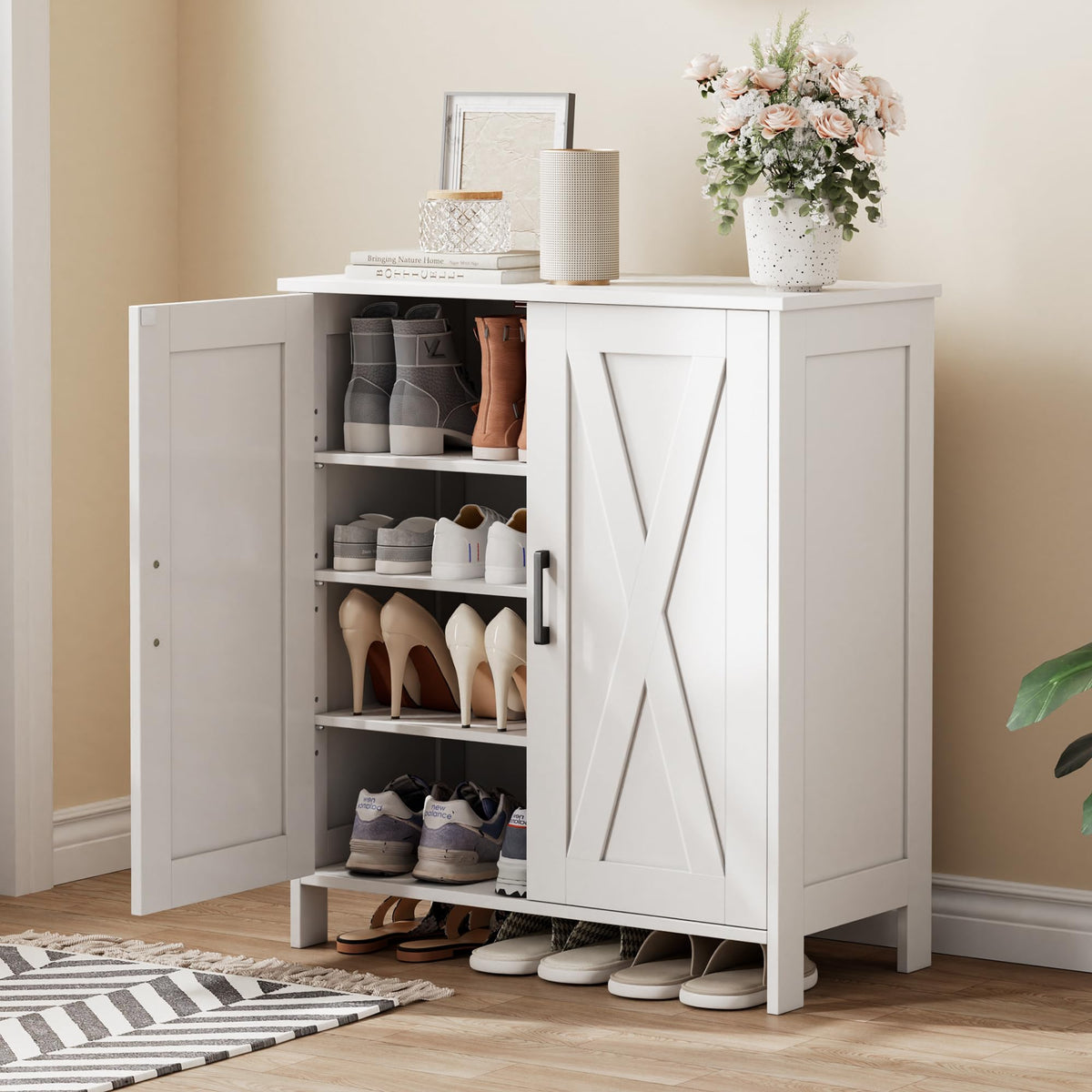 Homleke Farmhouse Shoe Cabinet with 2 Barn Doors & W | Home Organizati - Image 1