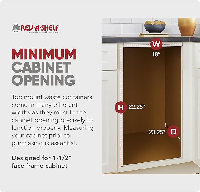 Rev-A-Shelf Top Mount Double Pullout Under Cabinet 50 Quart Kitchen Trash Cans for Full Height Cabinet, 150 Pound Rated Full-Extension Slides, 4WCTM-2150DM-2