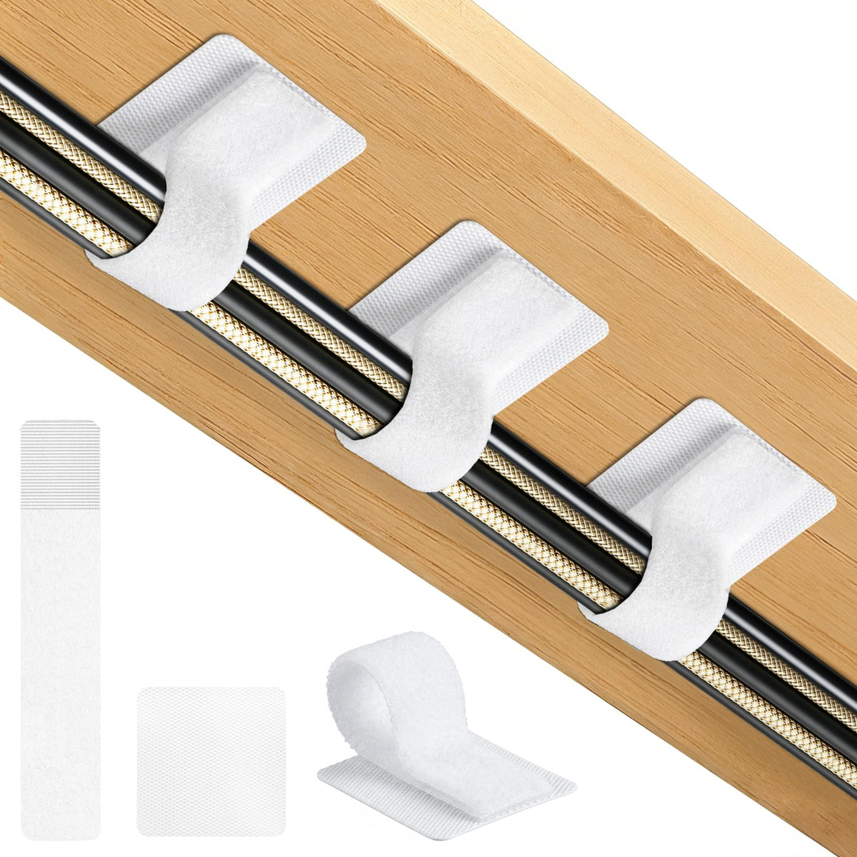 Cable Management Under Desk Detachable Cable Straps, White - Image 1