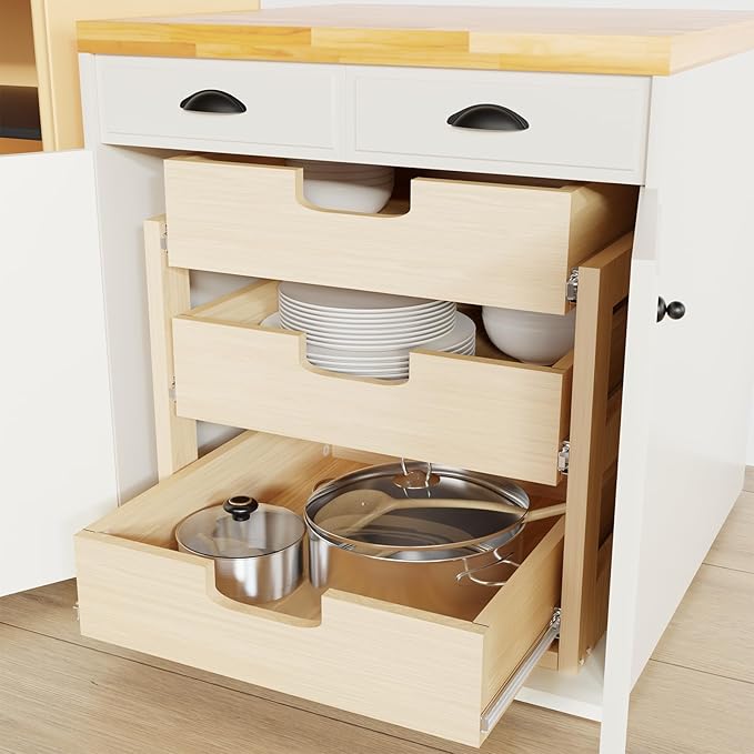 Pull Out Cabinet Organizer, 17''W×21''D×19''H Soft Close Slide Out Wooden Pull out Drawers, Three Tier Slide out Wood Cabinet Organizer, for Base Cabinet Organization in Kitchen, Pantry, Bathroom