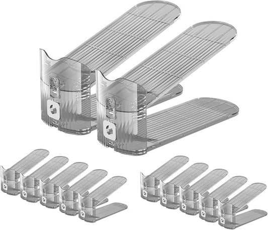 CiBiZi Clear Shoe Slots Organizers 12Pack Shoes Stacker Organizer for Closet Shoe Stackers for a Pair of Shoes Shoe Display Shelf Shoe Rack Holders Space Saver Organizador de Zapatos (Grey)