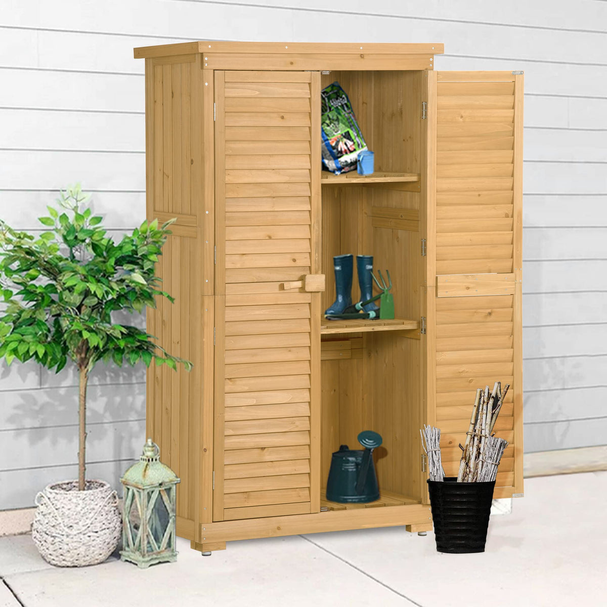 Outdoor Garden Storage Shed, Vertical Storage Cabinet with 3 - Image 1