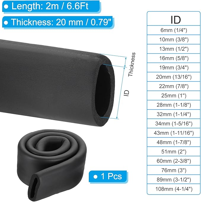 PATIKIL 3-1/2"(89mm) ID x 6.6Ft Pipe Insulation Foam Tubes, Pipe Cover Wrap Roll Bar Padding Tubing for Handle Grip HVAC Outdoor Air Conditioner Units, Black