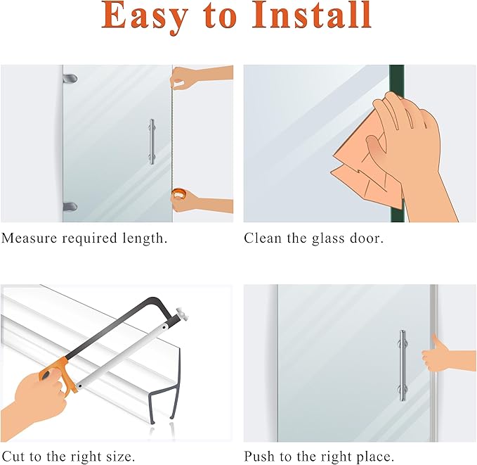 Frameless Shower Door Seal Strip 4 Pack x 39 Inch H for 1/2" Thick Glass Shower Door Side Seal Strip Bottom Seal Door Sweep Ultra Clear Polycarbonate, Stop Shower Leaks Create A Water Barrier