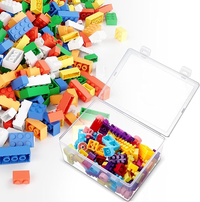 4 Pcs 7.09 x 5.2 x 3.43 Inch Clear Plastic Playroom and Gaming Storage Organizer Box Containers Stackable Storage Bins with Lids for Shelves or Cubbies, Holds Puzzles Building Blocks