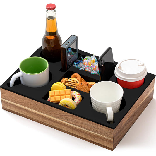 Yerliker Couch Cup Holder Tray Rectangle Black Acacia Silicone - Image 1