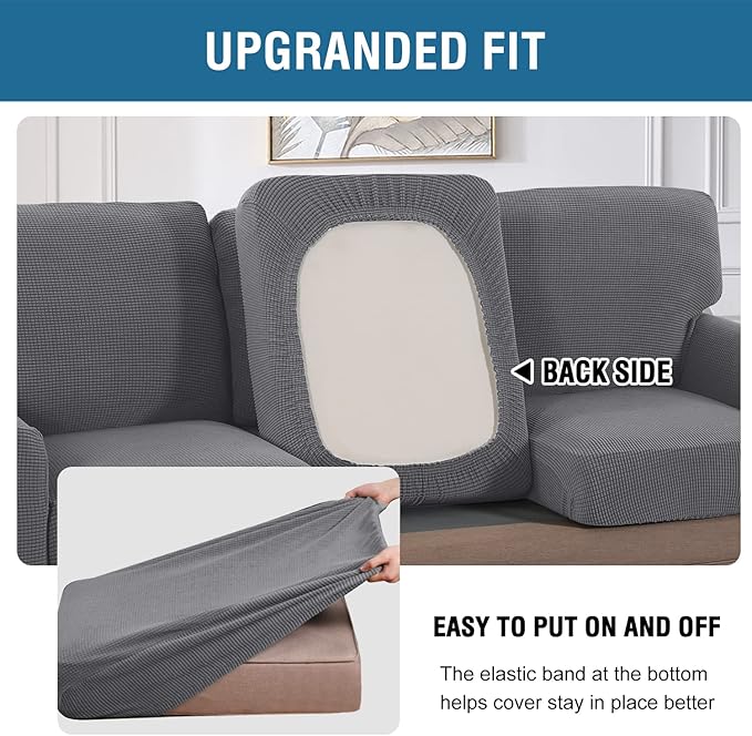 H.VERSAILTEX Multi-Pieces Sofa Covers Stretch Couch Covers Form Fitted Seats and Back Cushions Covers (2 Seat Covers Plus 2 Back Cushion Covers, Bonus 2 Armrest Covers), Grey