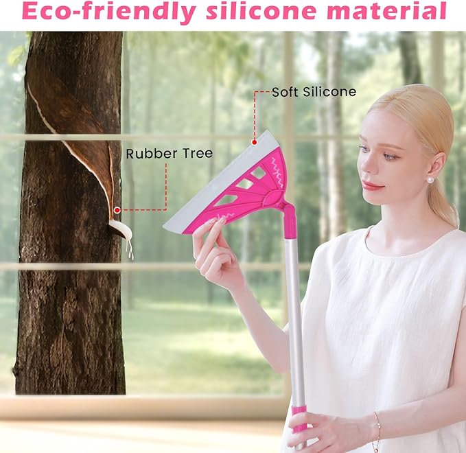 Magic Broom Sweeper, Multifunction Replaceable Silicone Broom, Household Squeegee for Floor Cleaning, Bathroom, Pet Hair, Dog Broom Brush Set (Bright Pink)