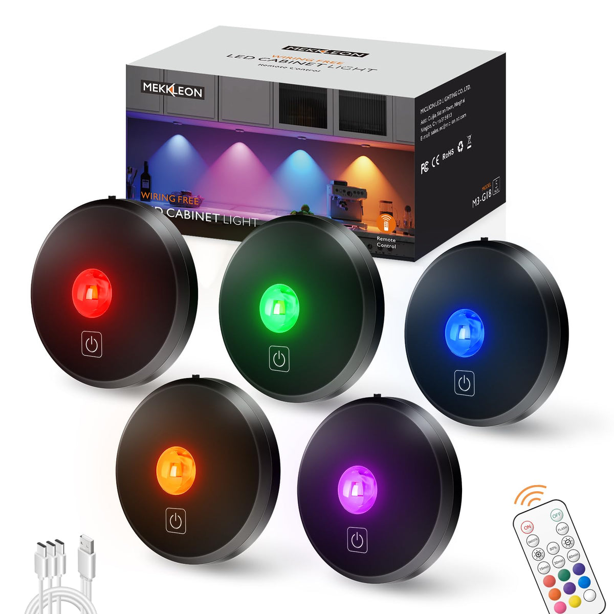 RGB Puck Lights with Remote Control, 2000mAh Rechargeable Stick - Image 1