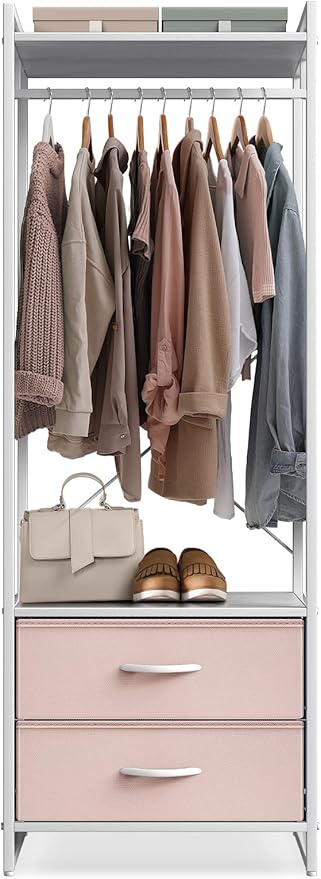 Sorbus Premium Cothing Rack with Drawers - Heavy Duty Wardrobe Closet with Metal Frame & Wooden Top - 70Inch Tall Garment Rack- Lightweight Freestanding Coat Closet - Multipurpose for Hallway, Bedroom