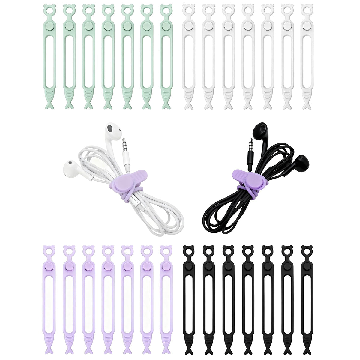 28 Pcs Silicone Cable Ties Reusable, Cable Cord Organizer Straps - Image 1