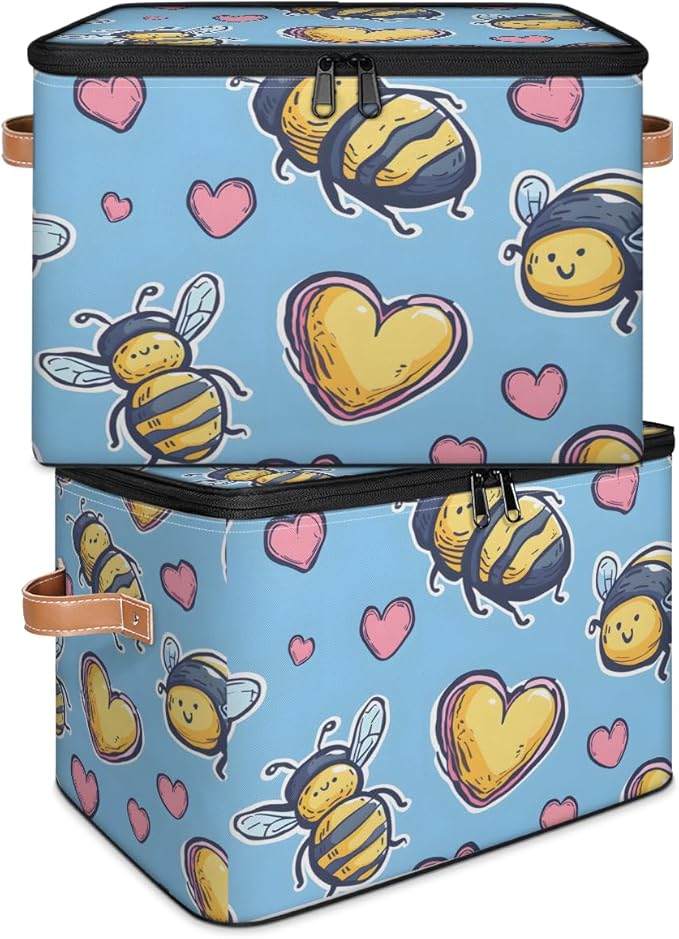 Cubes Storage Baskets,Bees Empty Gift Basket,Foldable Storage Box Bin,Waterproof Open Shelf Basket Organizer for Clothes Toy Bedroom Nursery Spring Home Decorative