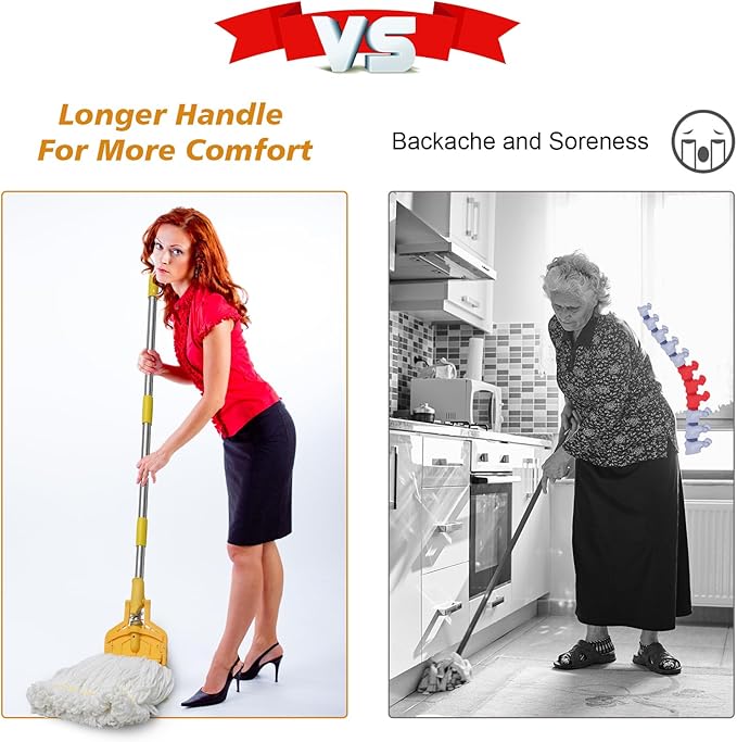2 Pack Commercial Mop Heavy Duty Industrial Cotton Mop, 61 inch Metal Commercial Stick for Home, Garage,Office, Workshop, Warehouse Floor Cleaning