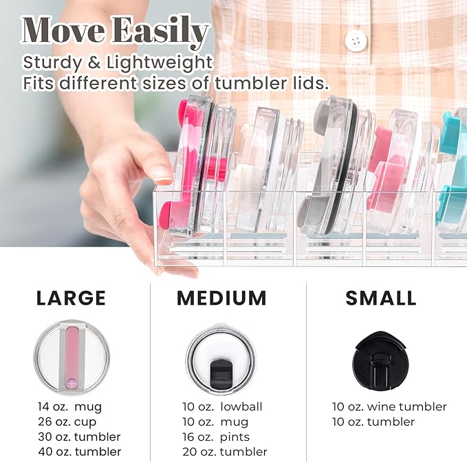 Tumbler Lid Organizer for Stanley Cup Accessories, Cabinet Pantry Kitchen Organizers and Storage Bins for Stanley 40 oz Tumbler with Handle Yeti Tumbler Lids Gifts