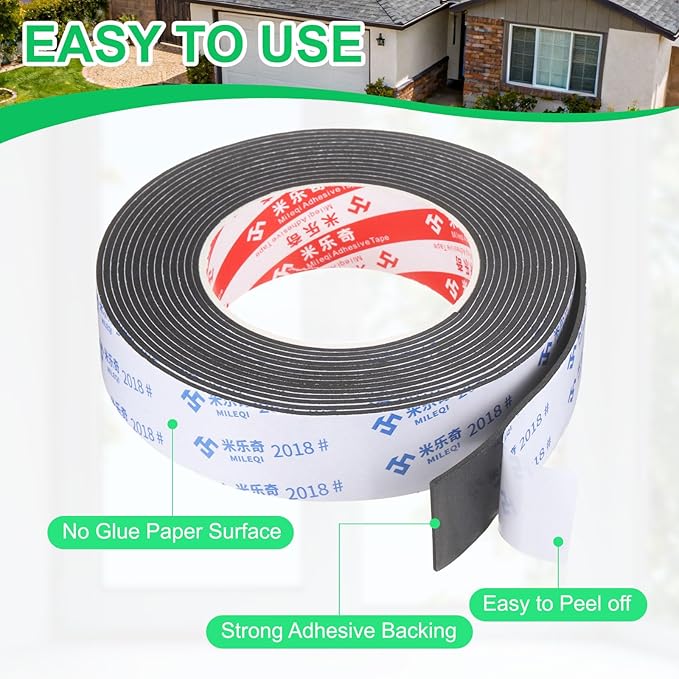 PATIKIL 5Roll Sponge Rubber Foam Tape, 1 3/16" W x 1/32" t x 16.4ft l Self-Adhesive Foam Insulation Tape Weather Stripping for Window Door Soundproofing Weatherstrip AC Seal Strip, Black