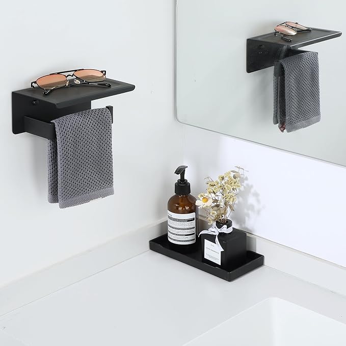 Alise Black Toilet Paper Holder with Shelf SUS304 Stainless Steel Adhesive Toilet Paper Roll Holder Bathroom Tissue Holder Storage Dispenser,Self Adhesive or Wall Mount Drilling