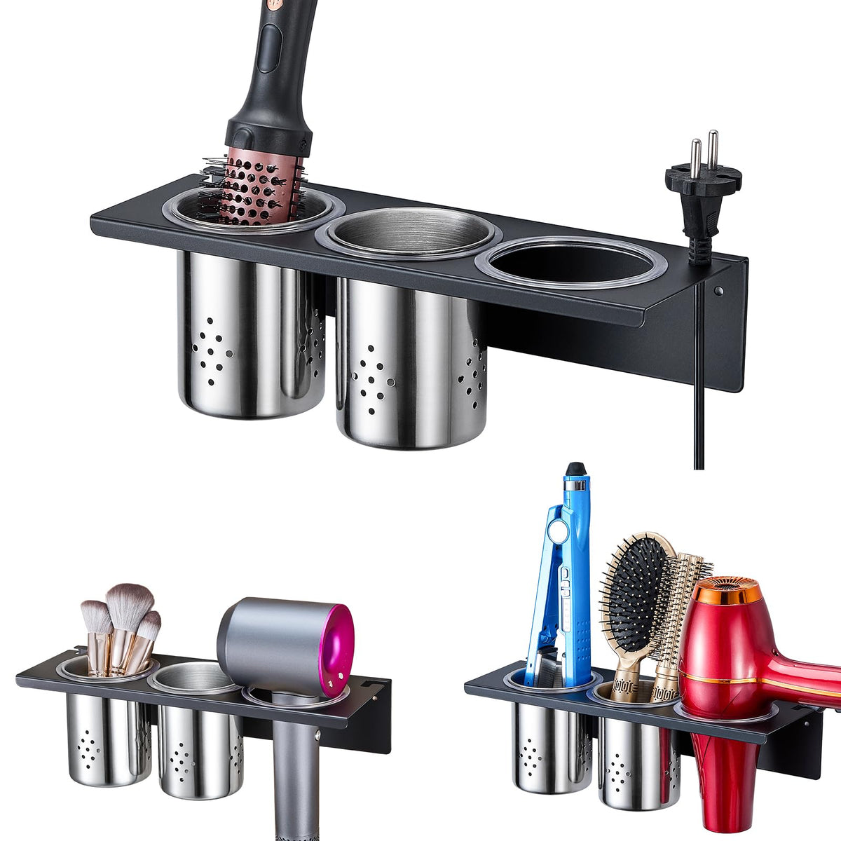 Wall Mount Hair Tool Organizer, 3-in-1 Blow Dryer Holder - Image 1