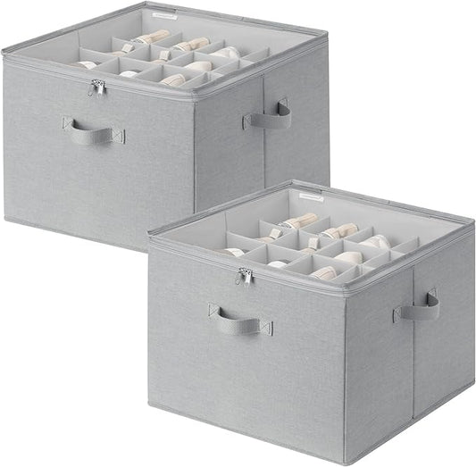 StorageWorks 2 Pack Shoe Organizer for Closet, Foldable Shoe Storage Box with Adjustable Dividers, Fabric Shoe Boxes Organizer for 32 Pairs, Closet Organizers and Storage Bin for Boots, Sneakers, Grey