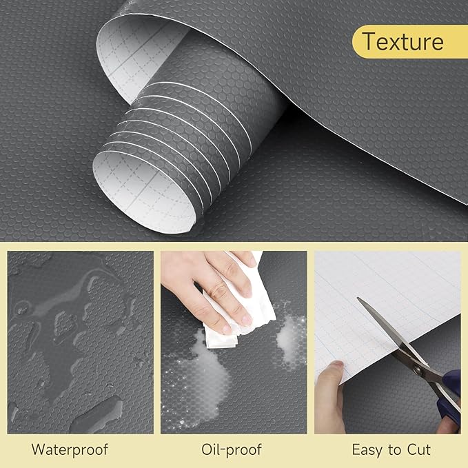 WochiTV Adhesive Shelf Liner 23.6 X 360 Inches, Peel and Stick Kitchen Liner for Cabinets Drawers Removable Protector Mat Waterproof Contact Covering for Dresser Pantry Countertops Shelves, Gray