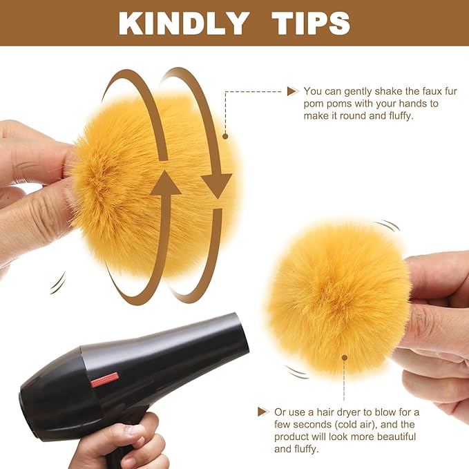 PATIKIL Faux Fur Pom Poms for Hats, 24 Pcs Fluffy Soft Fur Poms Balls with Elastic Loop for Keychain Knitting Hats DIY Scarves Gloves Bag Christmas, Apricot Color