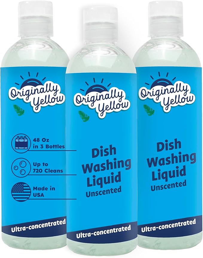 Originally Yellow USA Made Unscented Natural Dish Soap | Hypoallergenic Soap Great For Sensitive Skin as well as Pet & Baby Safe | Bulk 3 Pack