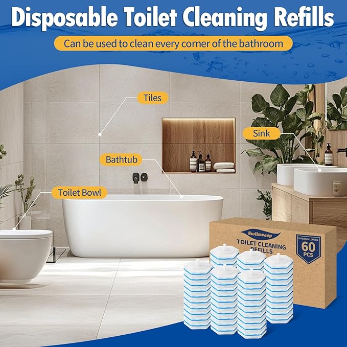 100 Count Toilet Bowl Wand Refills, Disposable Toilet Cleaner Refills, Disposable Wand Heads Compatible with Clorox and the Most Toilet Brushes