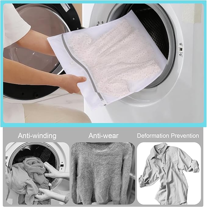 Mesh Laundry Bags for Delicates, Lingerie Wash Bags with Auto-Lock Zipper, 100% Polyester Fine Mesh, White Net, 2XL, 2L, 2S